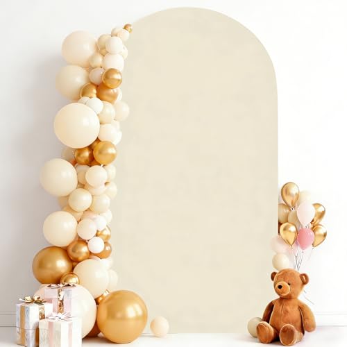 LYLYCTY 6.6FT Beige Arch Backdrop Cover,Spandex Arch Covers Stretchy Backdrop for Wedding Baby Shower Birthday Party - Image 1
