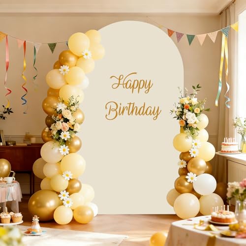 LYLYCTY 6.6FT Beige Arch Backdrop Cover,Spandex Arch Covers Stretchy Backdrop for Wedding Baby Shower Birthday Party - Image 4