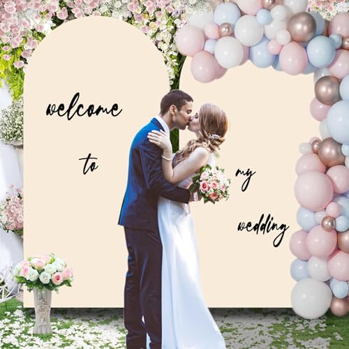 LYLYCTY 6.6FT Beige Arch Backdrop Cover,Spandex Arch Covers Stretchy Backdrop for Wedding Baby Shower Birthday Party - Image 5