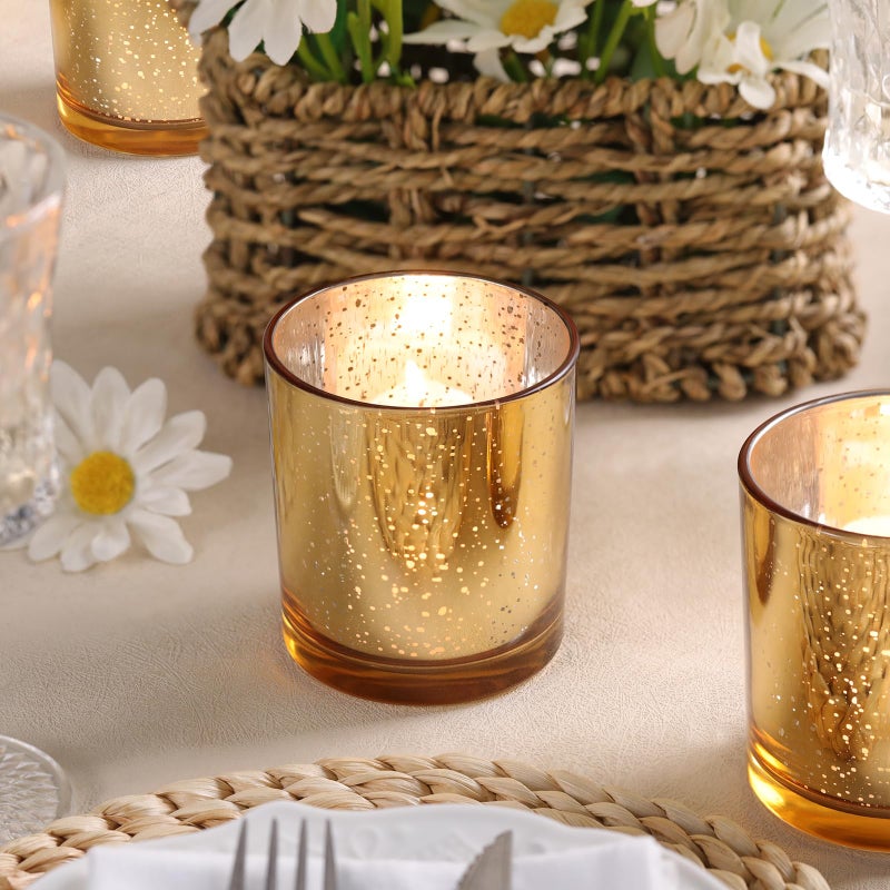 DARJEN Larger Gold Votive Candle Holders Set of 6- Tea Light Candle Holder Glass, Gold Candle Holders for Wedding, Table Centerpiece, Party and Holiday Decorations - Image 5