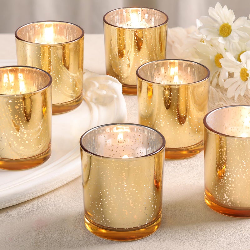DARJEN Larger Gold Votive Candle Holders Set of 6- Tea Light Candle Holder Glass, Gold Candle Holders for Wedding, Table Centerpiece, Party and Holiday Decorations - Image 1