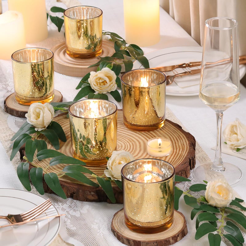 DARJEN Larger Gold Votive Candle Holders Set of 6- Tea Light Candle Holder Glass, Gold Candle Holders for Wedding, Table Centerpiece, Party and Holiday Decorations - Image 4