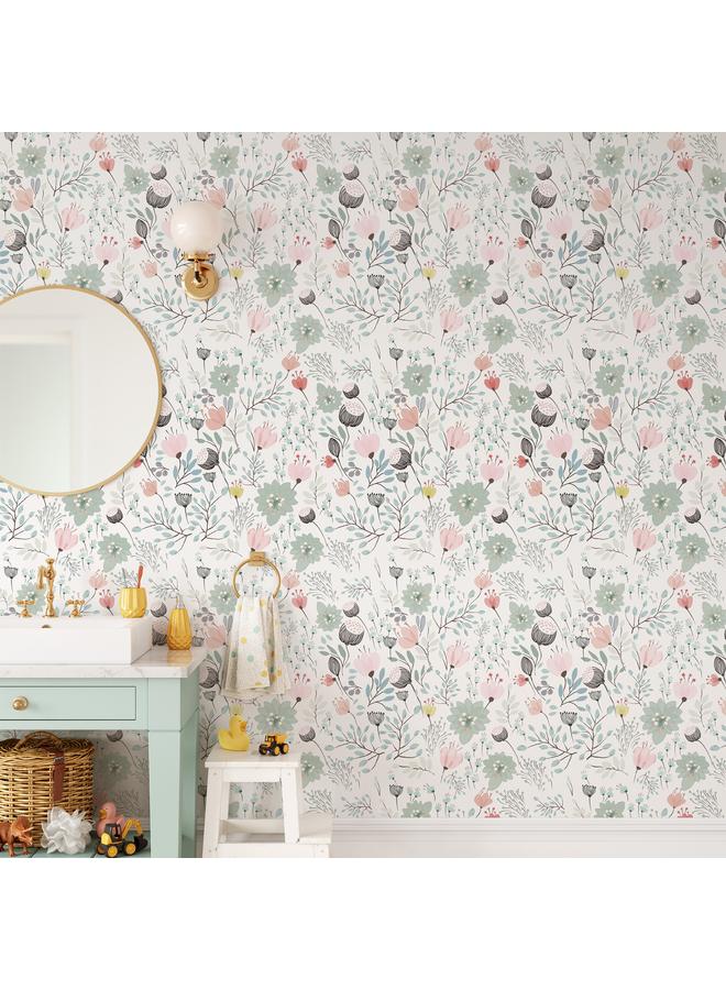 Bluejw Hot Selling Living Room Background Removable Wallpaper Pink Green Flowers Figure Seamless Self-adhesive Wallpaper RW585 * 302 - Image 3