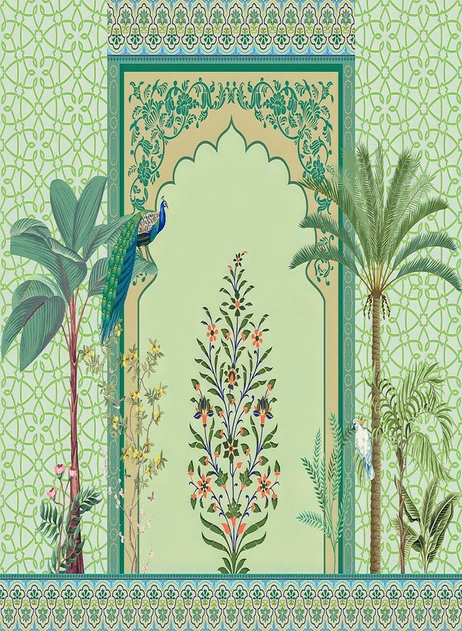 DHARA CREATION Green Tree Printed (8FT-8FT Backdrop Cloth for Pooja Decoration Traditional Background Curtain Cloth for Festival. (Washable Fabric - Image 5