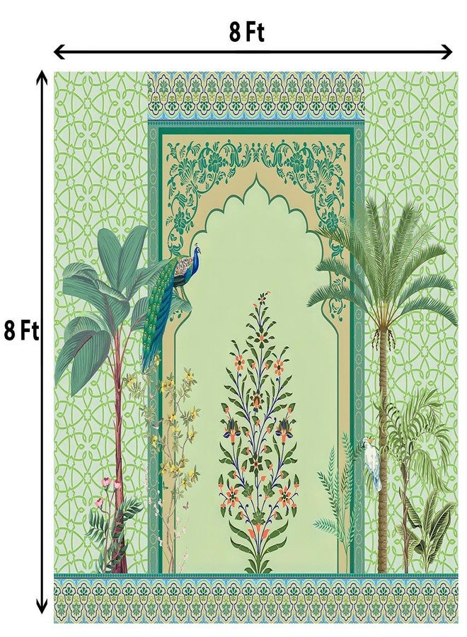 DHARA CREATION Green Tree Printed (8FT-8FT Backdrop Cloth for Pooja Decoration Traditional Background Curtain Cloth for Festival. (Washable Fabric - Image 2
