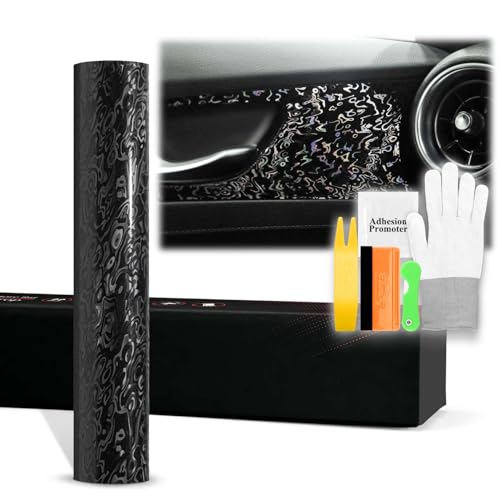 EZAUTO WRAP 20x60 16FTx5FT PET Damascus Forged Satin Black Vinyl Wrap Auto Car Sticker Decal Film Sheet Bubble Free Air Release Technology with Tool Kit - Image 1