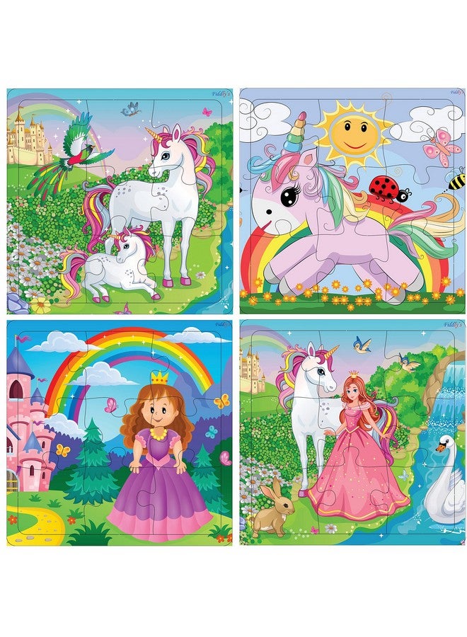 Fiddlys Wood Jigsaw Puzzles For Kids & Children -9 Pieces Age 3+ (Unicorn & Princess - Pack Of 4) - Image 1