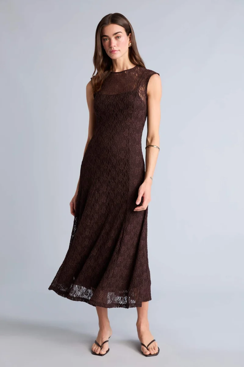 DeFacto Slim Fit Crew Neck Lace Sleeveless Maxi Dress