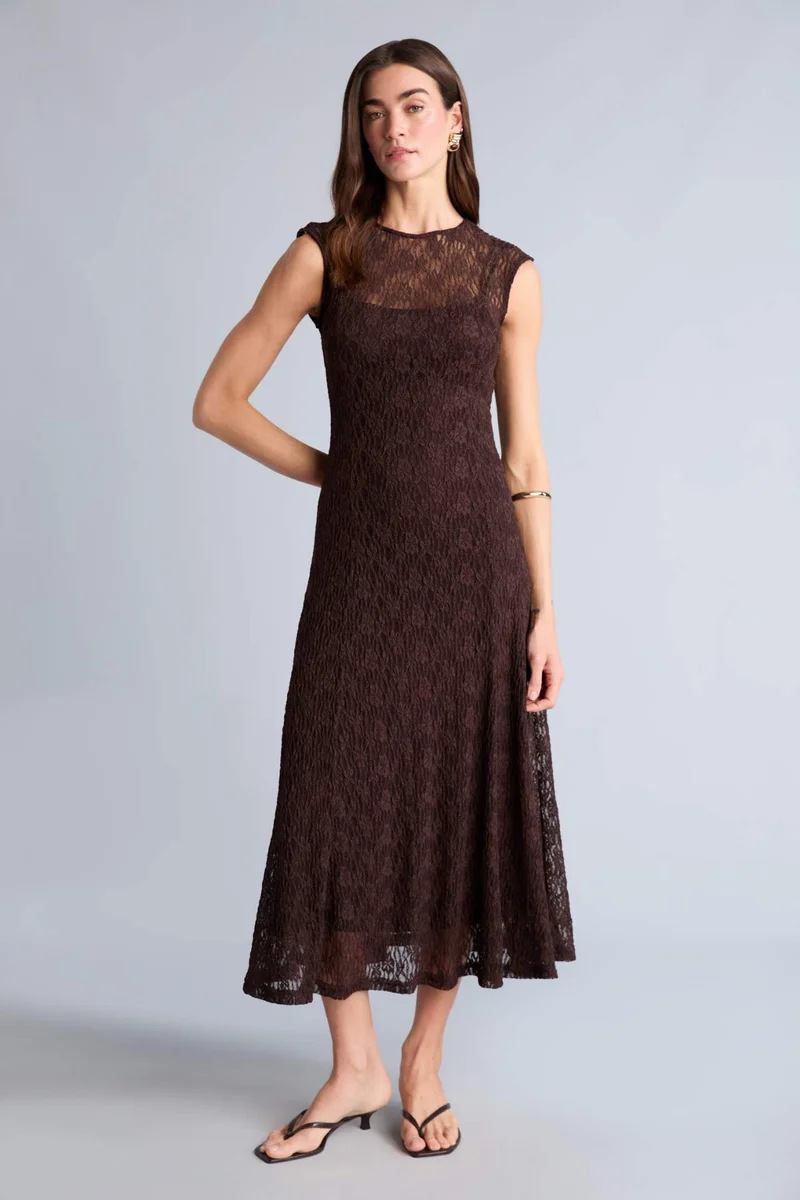 DeFacto Slim Fit Crew Neck Lace Sleeveless Maxi Dress