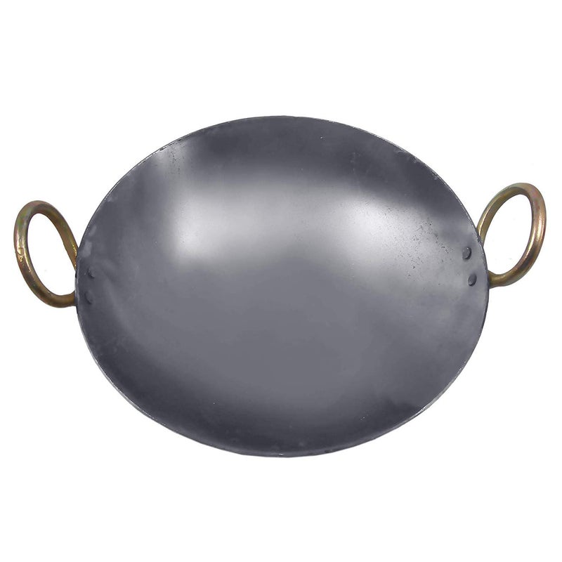 KITCHEN SHOPEE KITCHEN SHOPEE Traditional Iron Fry KadhaiPan Handmade LohaLokhandLokhandi Kitchen Kadai Fry Pan for Cooking with Golden Rings 10 INCH 255 cm  - Image 1