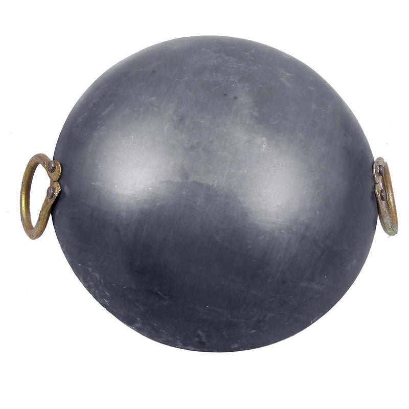 KITCHEN SHOPEE KITCHEN SHOPEE Traditional Iron Fry KadhaiPan Handmade LohaLokhandLokhandi Kitchen Kadai Fry Pan for Cooking with Golden Rings 10 INCH 255 cm  - Image 3