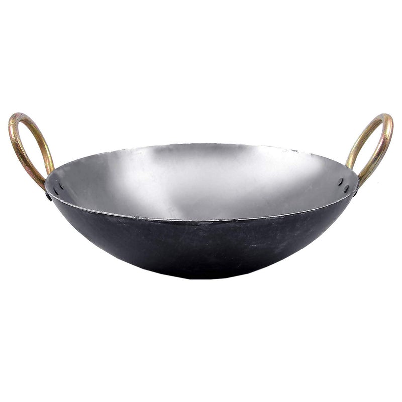 KITCHEN SHOPEE KITCHEN SHOPEE Traditional Iron Fry KadhaiPan Handmade LohaLokhandLokhandi Kitchen Kadai Fry Pan for Cooking with Golden Rings 10 INCH 255 cm  - Image 2