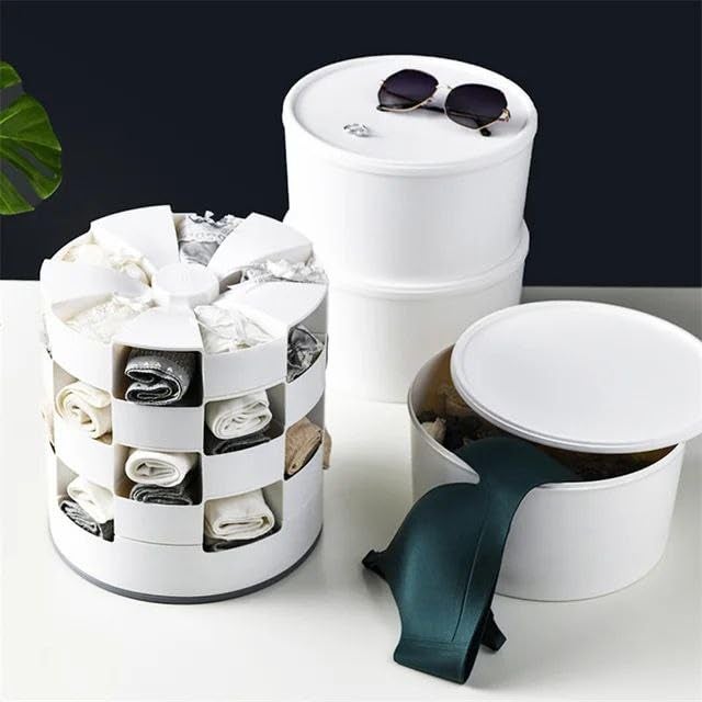 SHREESHANN SHREESHANN 1 Layer Rotating Undergarments Storage Box Multifunction Cloth Storage Box with Compartments Round Shape Cabinet Container For ClothesJewelry Socks Bra Underwear Multicolor  - Image 2
