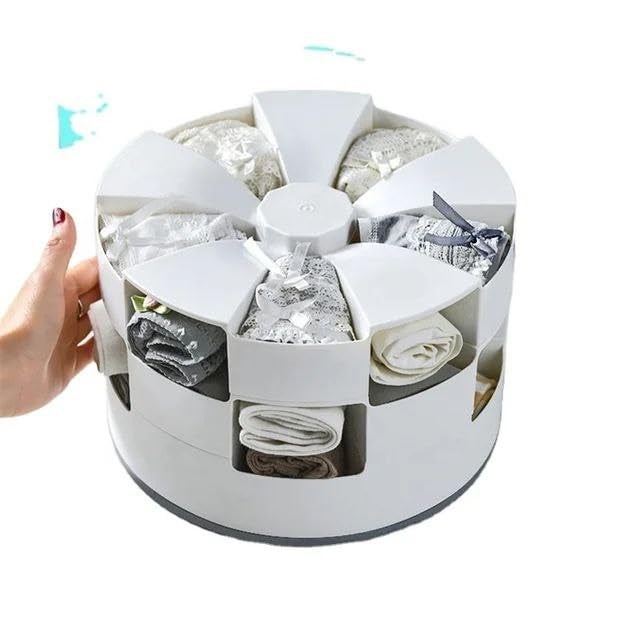 SHREESHANN SHREESHANN 1 Layer Rotating Undergarments Storage Box Multifunction Cloth Storage Box with Compartments Round Shape Cabinet Container For ClothesJewelry Socks Bra Underwear Multicolor  - Image 5