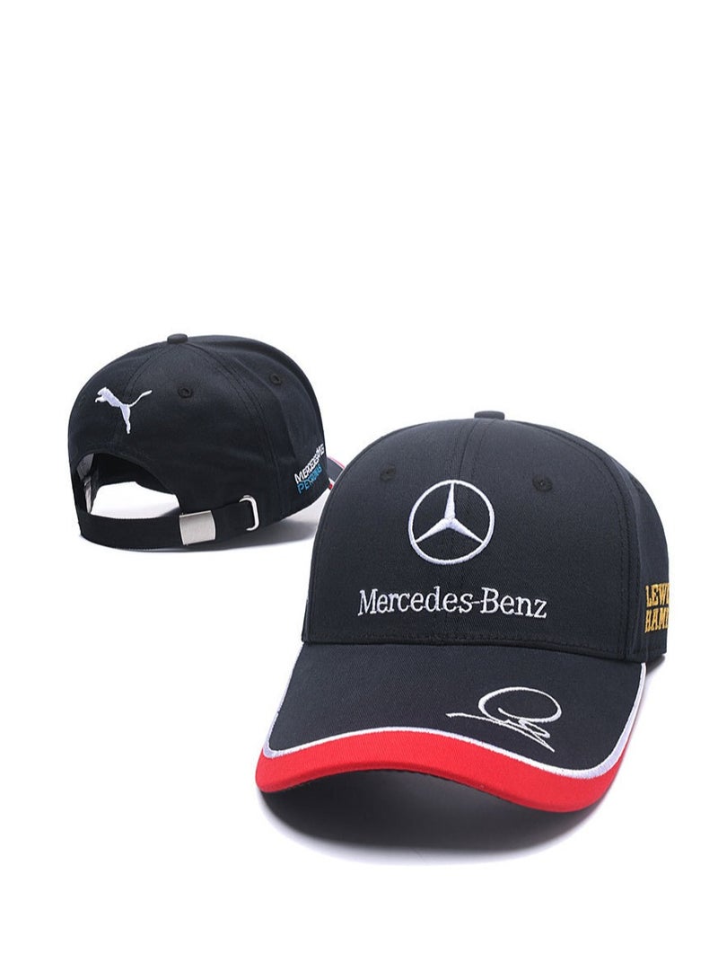 Mercedes-Benz قبعة مرسيدس - بنز سوداء مع حافة حمراء: تصميم متعدد العلامات التجارية والتوقيع
