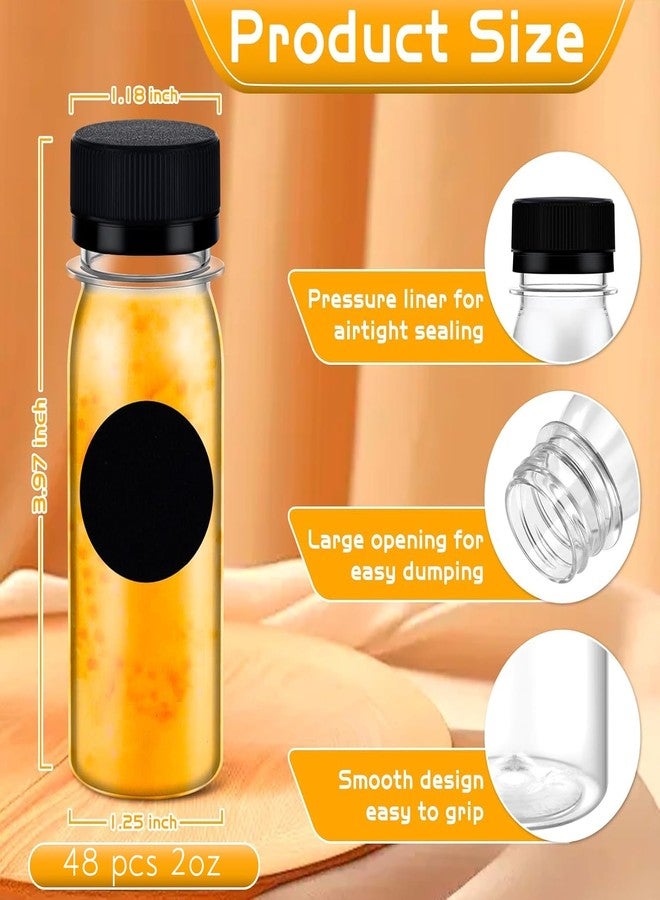 tchrules 48 Pcs 2oz Plastic Ginger Shots Bottles, Juice Shot Bottles with Caps for Ginger, Vanilla Extract, Cinnamon, Honey, Cayenne, Wellness Shot, Hot Sauce (48pcs, 2oz) - Image 3