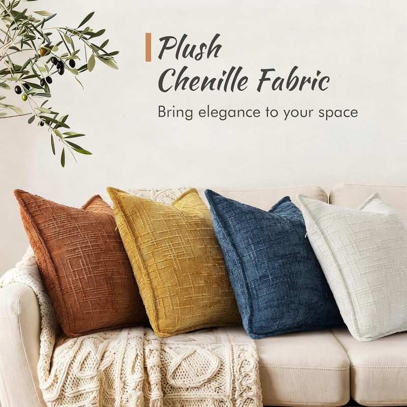 ديكور يو هوم أغطية وسائد زينة من الشنيل decorUhome 18x18 مجموعة من 2، أغطية وسائد زينة محايدة سميكة ذات ملمس خشن بتصميم أنيق للأريكة والأريكة وغرفة المعيشة، بلون أزرق داكن - Image 4
