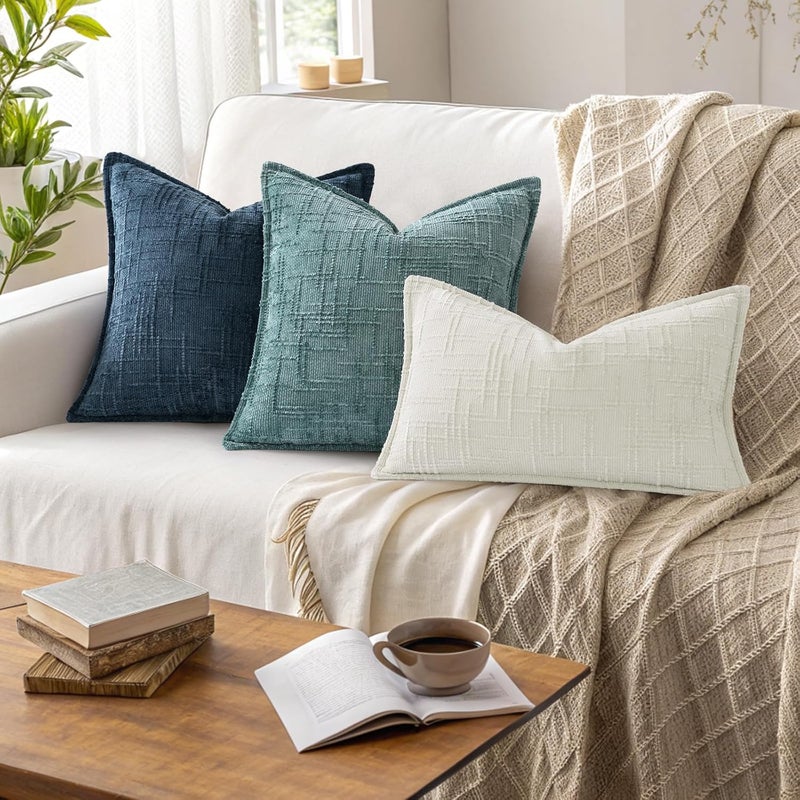 ديكور يو هوم أغطية وسائد زينة من الشنيل decorUhome 18x18 مجموعة من 2، أغطية وسائد زينة محايدة سميكة ذات ملمس خشن بتصميم أنيق للأريكة والأريكة وغرفة المعيشة، بلون أزرق داكن - Image 5
