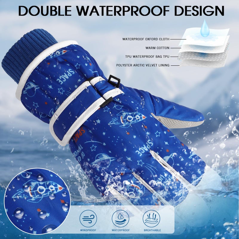 coclothy Kids Winter Snow Ski Gloves for Boys Girls Children, Snowboard Waterproof Outdoor Warm Fleece Gloves for Cold Weather - Image 4