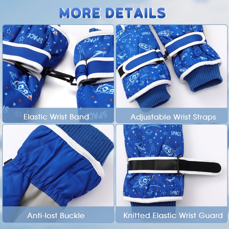 coclothy Kids Winter Snow Ski Gloves for Boys Girls Children, Snowboard Waterproof Outdoor Warm Fleece Gloves for Cold Weather - Image 3