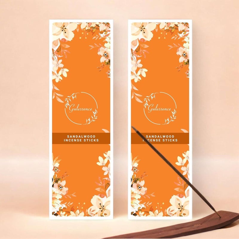 Gulessence GULESSENCE Sandalwood Incense Sticks 100 Sticks with Free Stand Pure Natural Fragrance EcoFriendly Temple Flower Blend Agarbatti Perfect for Home or Prayer 3045 Min Burn Time Pack of 2  - Image 1