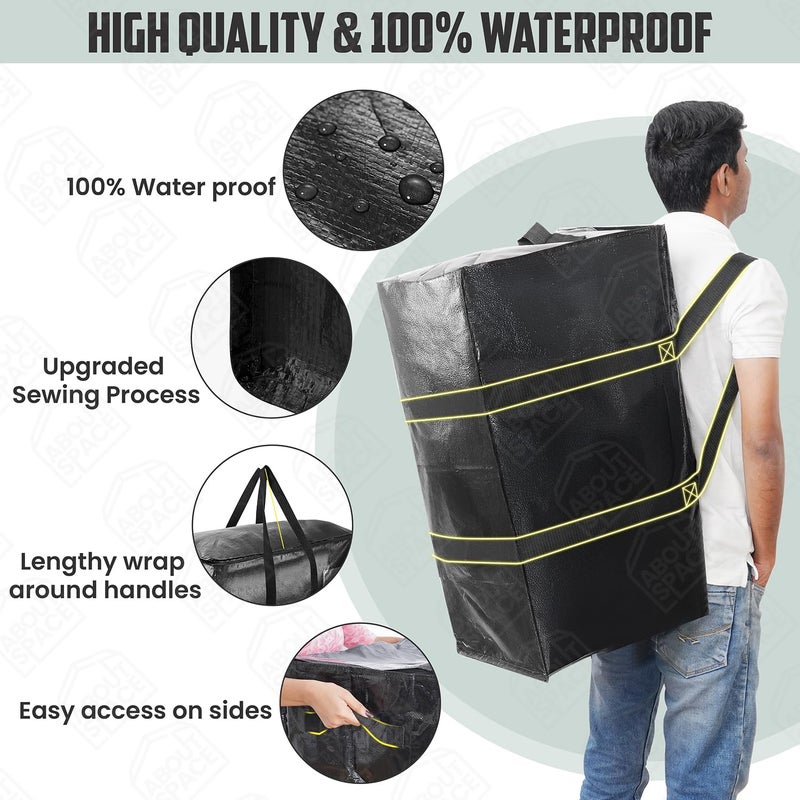 ABOUT SPACE ABOUT SPACE 1 Pc Extra Large Moving Bag 105 L Storage Bags for Clothes Large PP Packing Bags for Shifting Organizer Bag for Books Blanket Cover Bag with Wrap Around Handles Zipper Black - Image 5