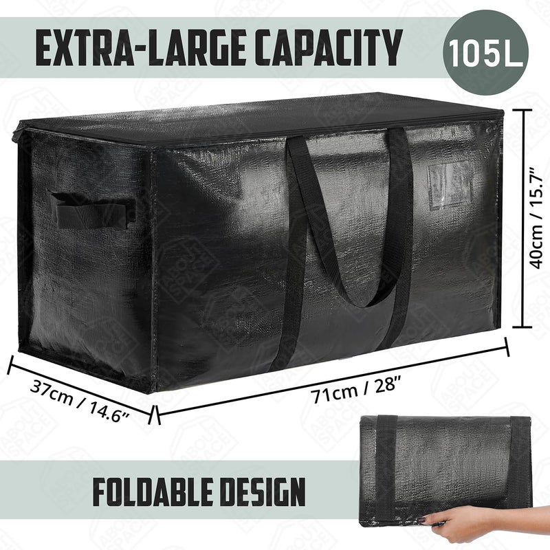 ABOUT SPACE ABOUT SPACE 1 Pc Extra Large Moving Bag 105 L Storage Bags for Clothes Large PP Packing Bags for Shifting Organizer Bag for Books Blanket Cover Bag with Wrap Around Handles Zipper Black - Image 2
