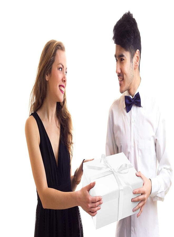 Linelglobal Large Gift Box with Lid for Present with Ribbon Filler Paper for Birthday Anniversary Father Day Foldable 12.6x9.8x4.9 - White - Image 5