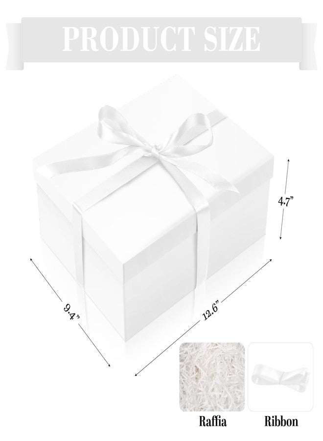 Linelglobal Large Gift Box with Lid for Present with Ribbon Filler Paper for Birthday Anniversary Father Day Foldable 12.6x9.8x4.9 - White - Image 2