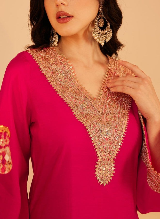 Indo Street Ethnic Motifs Yoke Design Kurta with Trouser for Women - Image 2