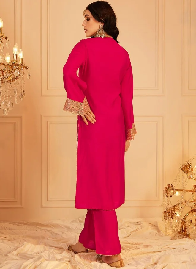 Indo Street  Ethnic Motifs Yoke Design Kurta with Trouser for Women for Women | Best Price UAE