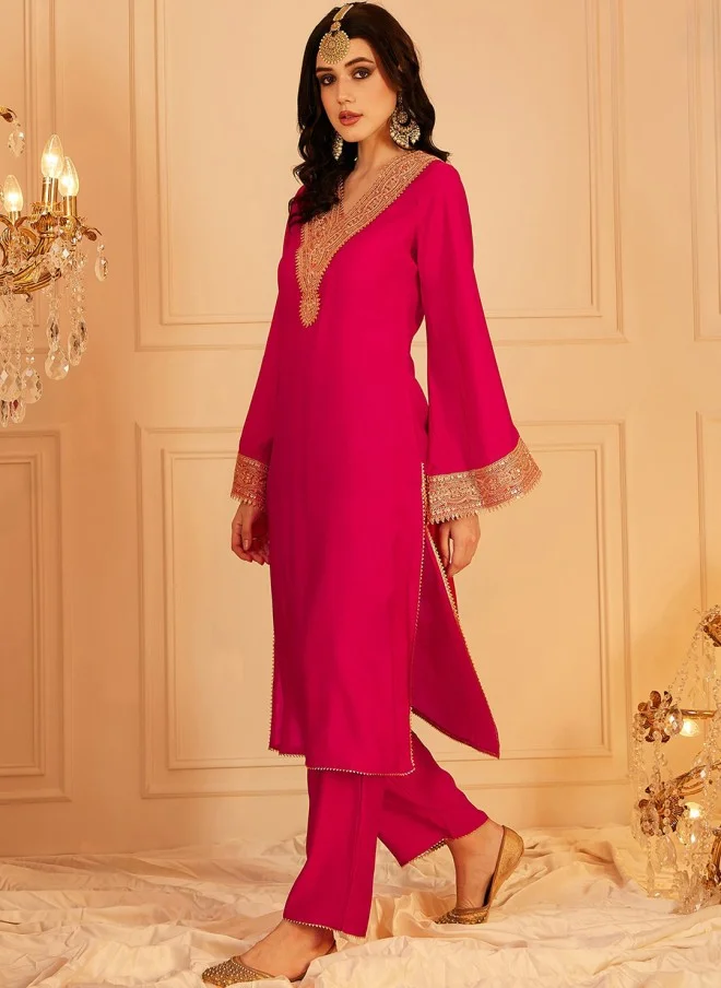 Indo Street  Ethnic Motifs Yoke Design Kurta with Trouser for Women for Women | Best Price UAE