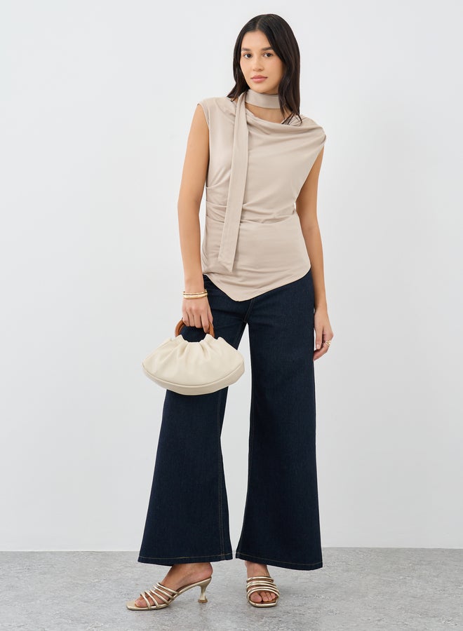 Styli Beige Front Draped Sleeveless Top - Image 2