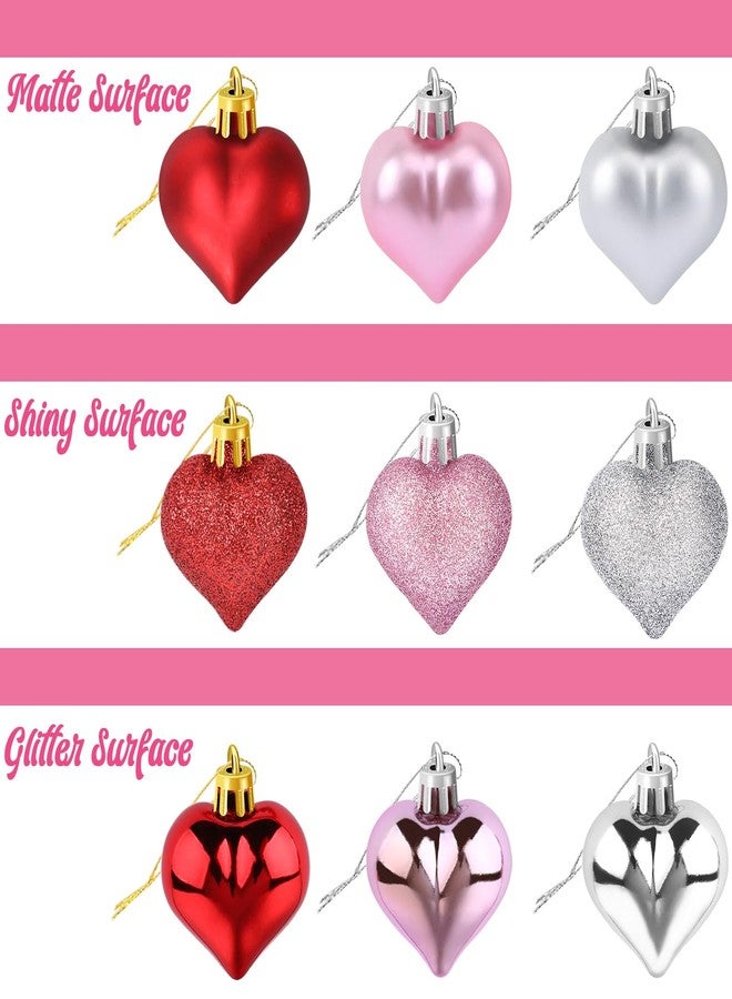JULMELON 24Pcs Valentine's Day Heart Shaped Ornaments Romantic Valentines Heart Hanging Ornaments Decorations for Party Wedding Decor (Red, Pink,Rose Gold and Silver) - Image 3
