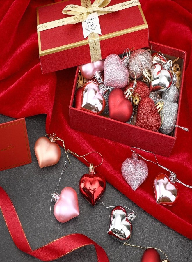 JULMELON 24Pcs Valentine's Day Heart Shaped Ornaments Romantic Valentines Heart Hanging Ornaments Decorations for Party Wedding Decor (Red, Pink,Rose Gold and Silver) - Image 4