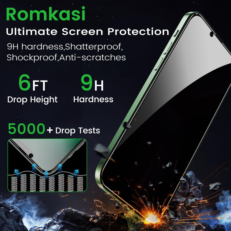 Romkasi 3 Pack Privacy Screen Protector for iPhone 13 Pro Max 6.7 Inch with 3 Pack Camera Lens Protector, Anti Spy Tempered Glass Film, Anti-Scratch, Touch Sensitive, Case Friendly - Image 5