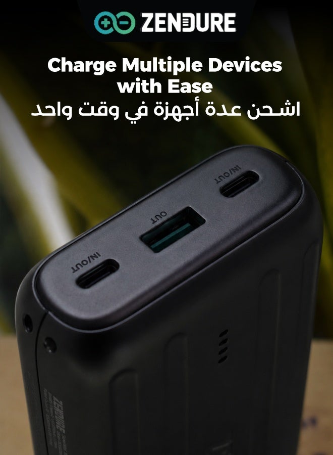 زينديور سوبرميني 20+ 20000mAh بطارية خارجية أسود مع شحن عبر USB-C Power Delivery – بحجم بطاقة الائتمان، 20W USB-C إدخال وإخراج، شحن سريع أثناء التنقل 20000 mAh - Image 3