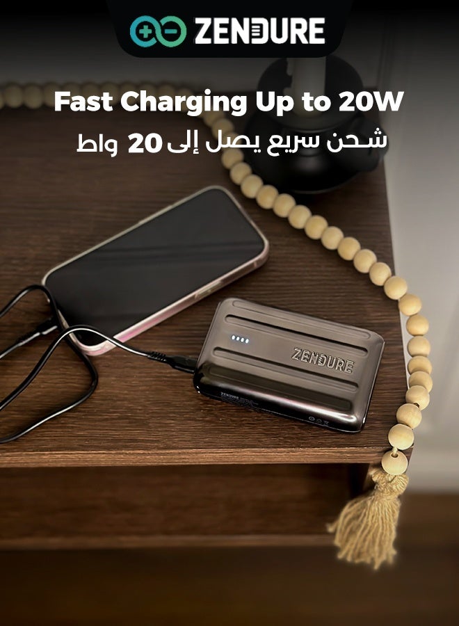 زينديور سوبرميني 20+ 20000mAh بطارية خارجية أسود مع شحن عبر USB-C Power Delivery – بحجم بطاقة الائتمان، 20W USB-C إدخال وإخراج، شحن سريع أثناء التنقل 20000 mAh - Image 2