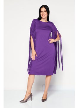 INC Women Petite Fringe Long Sleeve Midi Dress, Purple  - Image 2