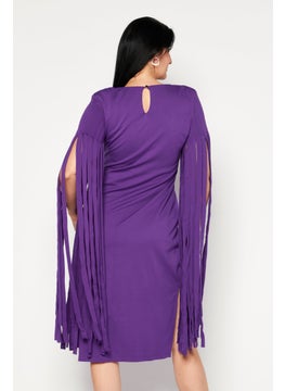 INC Women Petite Fringe Long Sleeve Midi Dress, Purple  - Image 4