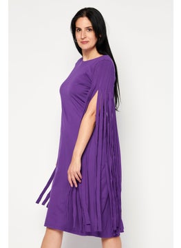 INC Women Petite Fringe Long Sleeve Midi Dress, Purple  - Image 3