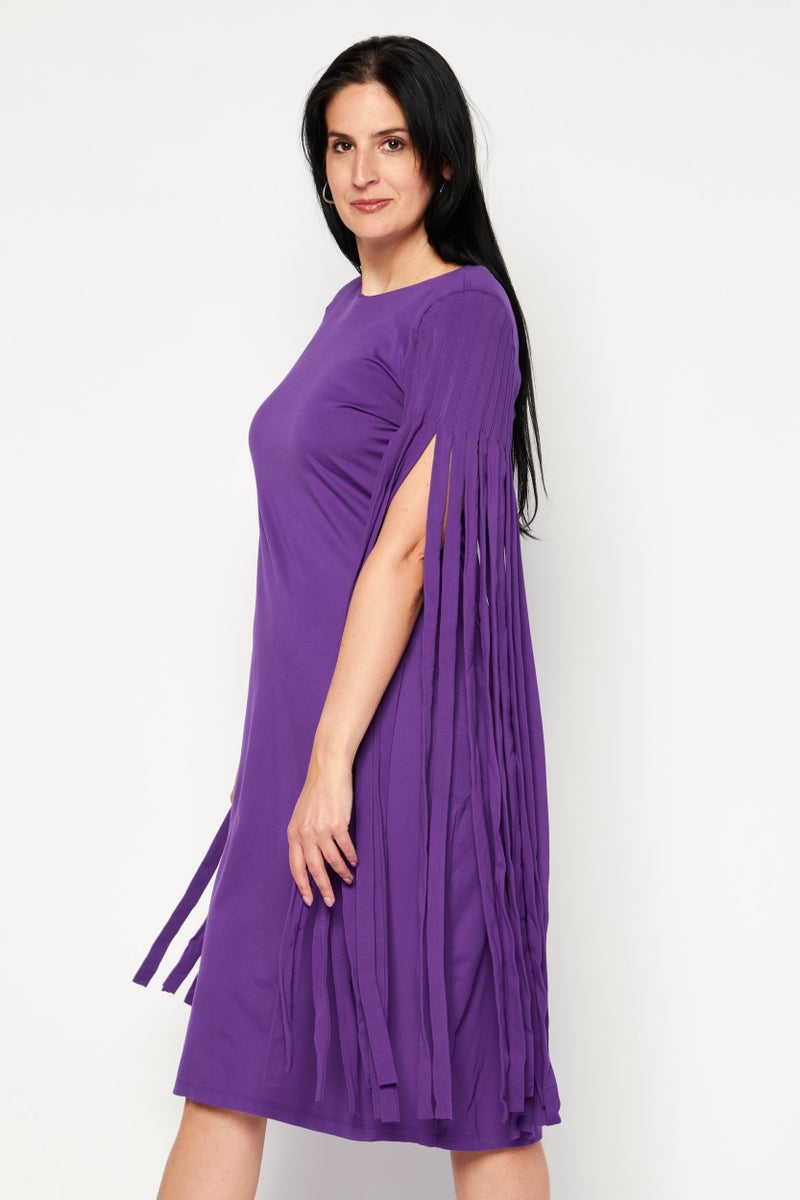 INC Women Petite Fringe Long Sleeve Midi Dress, Purple - Image 3