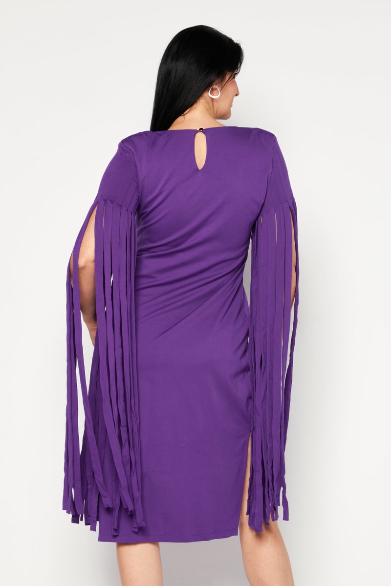 INC Women Petite Fringe Long Sleeve Midi Dress, Purple - Image 4