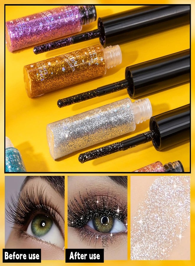 Mrettick 5PCS Glitter Mascara, Define Long Lasting & Waterproof Curling Eyelashes, Diamond Sparkle Mascara, Voluminous Lengthening for Halloween Christmas Ball Party - Image 2