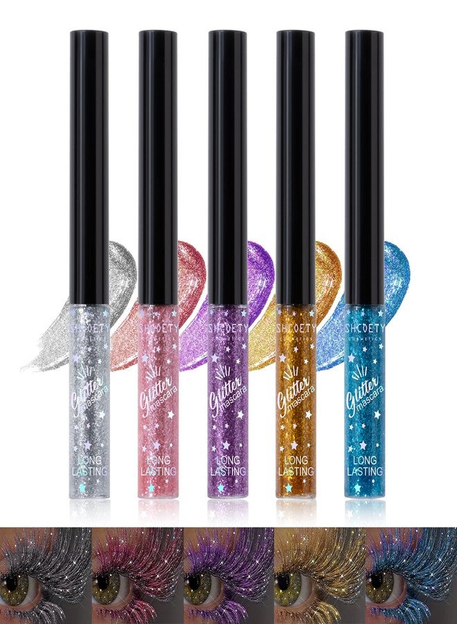 Mrettick 5PCS Glitter Mascara, Define Long Lasting & Waterproof Curling Eyelashes, Diamond Sparkle Mascara, Voluminous Lengthening for Halloween Christmas Ball Party - Image 1