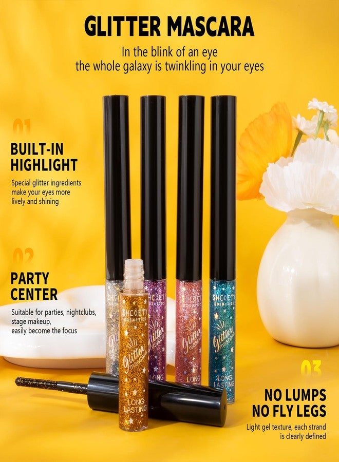 Mrettick 5PCS Glitter Mascara, Define Long Lasting & Waterproof Curling Eyelashes, Diamond Sparkle Mascara, Voluminous Lengthening for Halloween Christmas Ball Party - Image 4