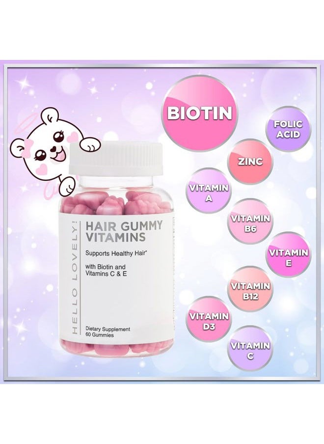 Hello Lovely! - Hair Vitamins Gummy with Biotin 5000 mcg Vitamin E & C Support Hair Growth, Premium Vegetarian Non-GMO, for Stronger Beautiful Hair, Skin & Nails Supplement - 60 Bear Gummies - Image 1