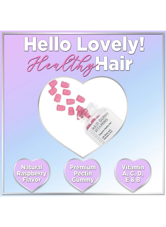 Hello Lovely! - Hair Vitamins Gummy with Biotin 5000 mcg Vitamin E & C Support Hair Growth, Premium Vegetarian Non-GMO, for Stronger Beautiful Hair, Skin & Nails Supplement - 60 Bear Gummies - Image 1