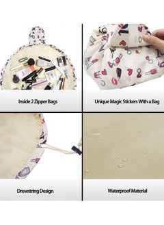 MARGOUN Makeup Bag Drawstring Travel Cosmetic Bag Round Magic Toiletry Beauty Kit Pouch Makeup Accessories Print  - Image 5