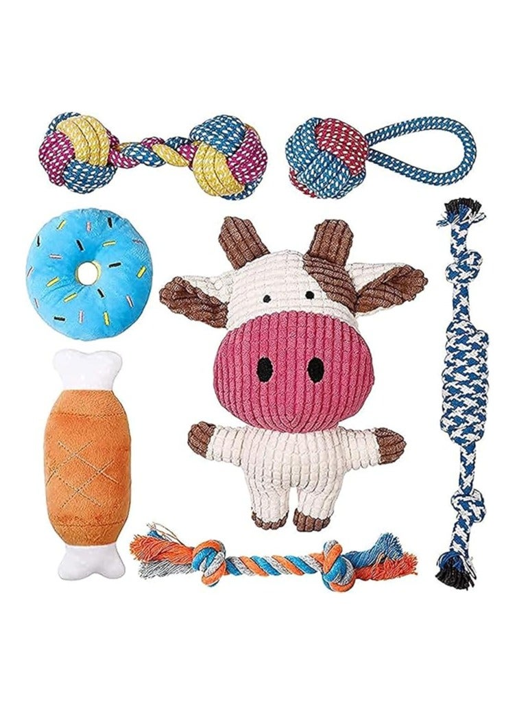 اي 2 سي مجموعة هدايا الجراء S2C للكلاب الصغيرة - عبوة من 7 ألعاب لطيفة تصدر صريرًا ومضغًا وتسنينًا، متينة وغير سامة، آمنة للكلاب والقطط (7 قطع - على شكل كلب) - Image 1